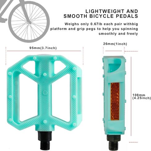 AVASTA Durable Polypropylene Bicycle Pedals with Reflector for Mountain Bike Road Bike and Other Bicycles,Two Thread Size（9/16"&1/2“） in Kuwait