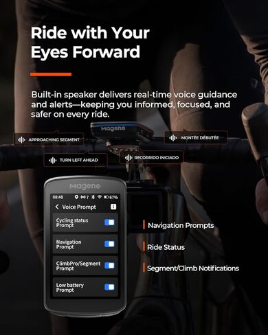 كمبيوتر الدراجة الذكي Magene C706 بنظام تحديد المواقع العالمي - شاشة لمس ملونة مقاس 3.3 بوصة مع نظام ملاحة دون الاتصال بالإنترنت، وتوجيه صوتي، وFreeride ClimbPro، وقطاعات حية، وكمبيوتر لركوب الدراجات GNSS ثنائي النطاق in Kuwait