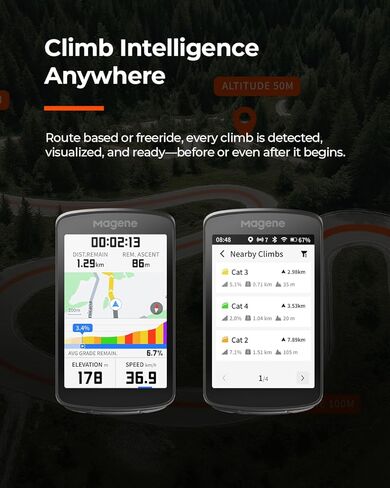 كمبيوتر الدراجة الذكي Magene C706 بنظام تحديد المواقع العالمي - شاشة لمس ملونة مقاس 3.3 بوصة مع نظام ملاحة دون الاتصال بالإنترنت، وتوجيه صوتي، وFreeride ClimbPro، وقطاعات حية، وكمبيوتر لركوب الدراجات GNSS ثنائي النطاق in Kuwait