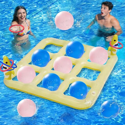 لعبة تيك تاك تو العملاقة 2 في 1 وألعاب الرمي ذات الحلقات المتقاطعة - مجموعة ألعاب ألعاب حمام السباحة، ألعاب ساحة خارجية قابلة للنفخ للأطفال والبالغين والعائلة، مع 10 كرات للبالغين والمراهقين والأطفال من 2 إلى 10 لاعبين in Kuwait