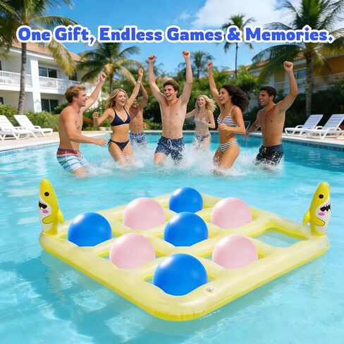 لعبة تيك تاك تو العملاقة 2 في 1 وألعاب الرمي ذات الحلقات المتقاطعة - مجموعة ألعاب ألعاب حمام السباحة، ألعاب ساحة خارجية قابلة للنفخ للأطفال والبالغين والعائلة، مع 10 كرات للبالغين والمراهقين والأطفال من 2 إلى 10 لاعبين in Kuwait