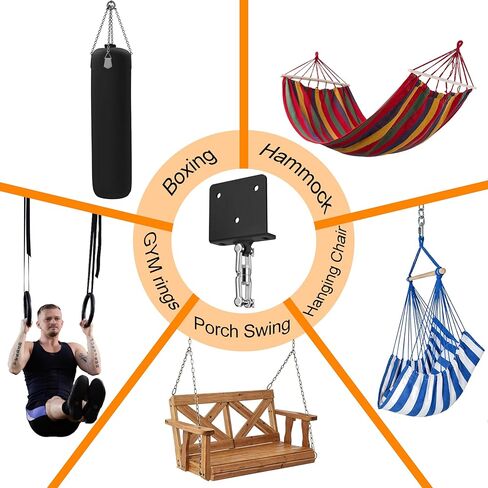 حامل حقيبة اللكم، حامل حقيبة شديدة التحمل بوزن 900 رطل مع دوران 360 درجة لشعاع الخشب والخرسانة، متوافق مع الملاكمة، الملاكمة التايلاندية، أرجوحة اليوغا الجوية، الأرجوحة وصالة الألعاب الرياضية المنزلية in Kuwait