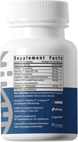 BrainAMP™ Nootropic Energy for Focus, Memory & Clarity | Clean Alertness with Paraxanthine (No Jitters) | Supports Productivity with Alpha-GPC, Tyrosine, CognatIQ, Lutein & Salidroside | 60 Caps in Kuwait