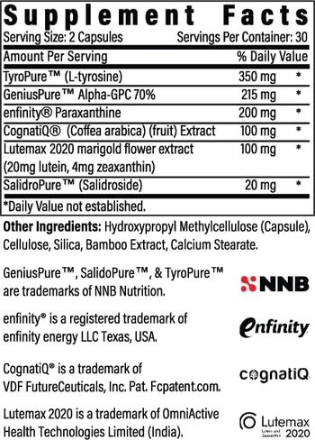 BrainAMP™ Nootropic Energy for Focus, Memory & Clarity | Clean Alertness with Paraxanthine (No Jitters) | Supports Productivity with Alpha-GPC, Tyrosine, CognatIQ, Lutein & Salidroside | 60 Caps in Kuwait