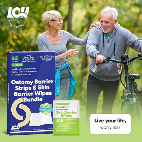 (45 قطعة) 20 شريطًا حاجزًا للفغرة + 25 منديلًا حاجزًا للبشرة | شرائط مضادة للحساسية وخالية من اللاتكس | لوازم الفغرة | مستلزمات فغر القولون | مناديل مبللة للبشرة اللطيفة | التغطية المستمرة in Kuwait