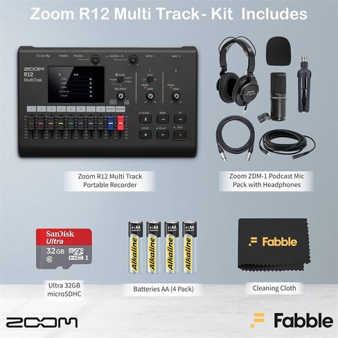 Zoom R12 MultiTrak Portable Recorder Bundle with ZDM-1 Podcast Mic Pack, Headphones, Mic Stand, XLR Cable, Foam Windscreen, Batteries and 32GB microSD Card in Saudi Arabia