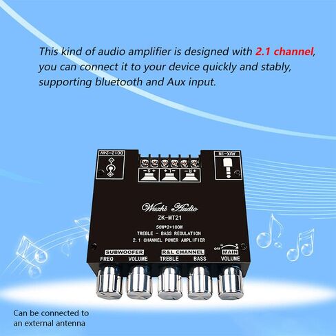 Mini Bluetooth 5.0 Digital Amplifier, 2.1 Channel HiFi Audio Stereo Equalizer Amp, Home Audio Power Amplifier for Speakers Subwoofer in Saudi Arabia