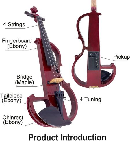 Yinfente Electric Violin 4/4 Full Size Silent 4 String Student Beginner Violin Ebony Fittings With Case Bow Shoulder rest Rosin Cable Headphone in Saudi Arabia