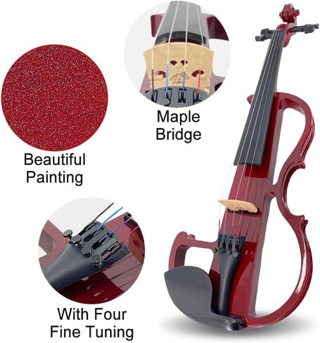 Yinfente Electric Violin 4/4 Full Size Silent 4 String Student Beginner Violin Ebony Fittings With Case Bow Shoulder rest Rosin Cable Headphone in Saudi Arabia