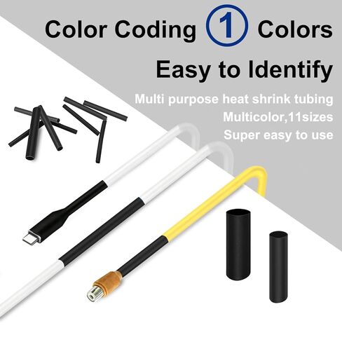 70PCS Heat Shrink Tubing Kit - 3:1 Ratio Adhesive Lined, Wire Shrink Wrap Tubing - Industrial Heat-Shrink Tubing - Black - Shrink Wrap Tubing | Trusted UL Certification in Kuwait