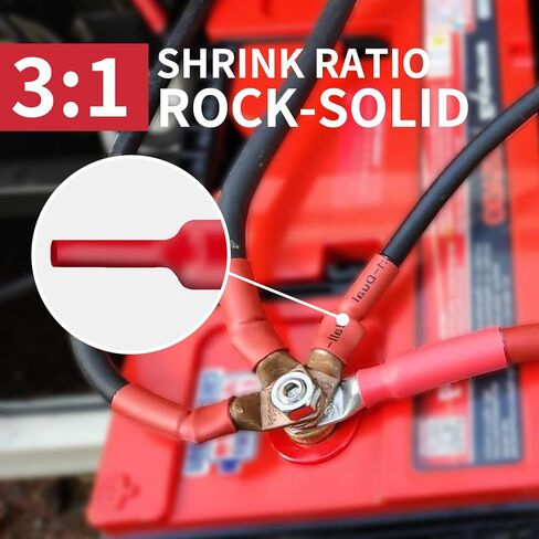 100 قطعة 3: 1 مجموعة أنابيب الانكماش الحراري، غلاف قابل للانكماش بدرجة مقاومة للبحرية مبطن بمادة لاصقة - طول 1.75 بوصة، مقاس 6 مثالي للمنزل والصناعي، 1/8 بوصة - 3/4 بوصة - أسود، أحمر in Kuwait