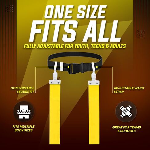 TEYS Flag Football Belts, Adjustable Waist for Youth & Adults, 1 Belt & 2 "POP" - Popper Flags, Heavy Duty Equipment for Game in Kuwait