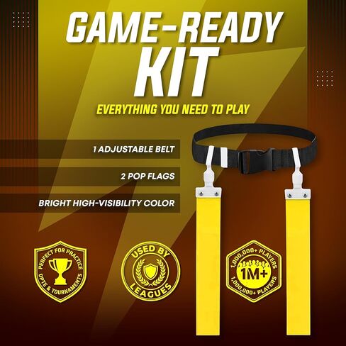 TEYS Flag Football Belts, Adjustable Waist for Youth & Adults, 1 Belt & 2 "POP" - Popper Flags, Heavy Duty Equipment for Game in Kuwait