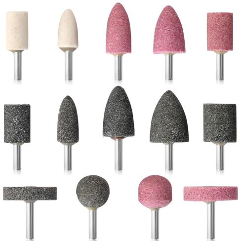 14 Pcs Drill Grinding Stone, HOMEIDOL 1/4" Shank Abrasive Bit Grinding Wheel for Drill Grinder Attachment, 4 Shapes Aluminum Oxide Rotary Grinding Stone Mounted Sharpening Bits for Metal, Polishing in Kuwait