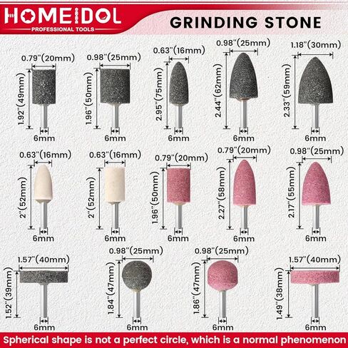 14 Pcs Drill Grinding Stone, HOMEIDOL 1/4" Shank Abrasive Bit Grinding Wheel for Drill Grinder Attachment, 4 Shapes Aluminum Oxide Rotary Grinding Stone Mounted Sharpening Bits for Metal, Polishing in Kuwait