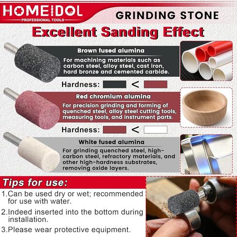 14 Pcs Drill Grinding Stone, HOMEIDOL 1/4" Shank Abrasive Bit Grinding Wheel for Drill Grinder Attachment, 4 Shapes Aluminum Oxide Rotary Grinding Stone Mounted Sharpening Bits for Metal, Polishing in Kuwait