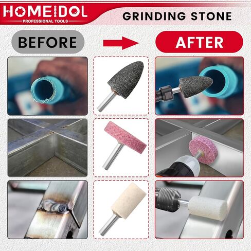 14 Pcs Drill Grinding Stone, HOMEIDOL 1/4" Shank Abrasive Bit Grinding Wheel for Drill Grinder Attachment, 4 Shapes Aluminum Oxide Rotary Grinding Stone Mounted Sharpening Bits for Metal, Polishing in Kuwait