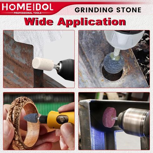 14 Pcs Drill Grinding Stone, HOMEIDOL 1/4" Shank Abrasive Bit Grinding Wheel for Drill Grinder Attachment, 4 Shapes Aluminum Oxide Rotary Grinding Stone Mounted Sharpening Bits for Metal, Polishing in Kuwait