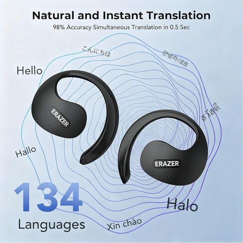 ERAZER X5 AI Translation Earbuds Real Time, 135 Languages Translator Earbuds, 3-in-1 Open Translation Headphones, Compatible with iOS & Android, Translation Device for Travel Business Learning in Kuwait