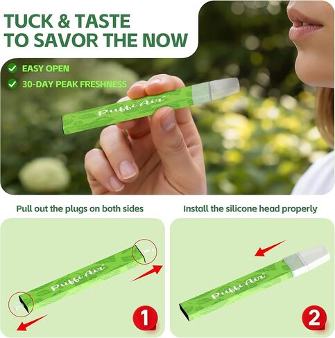 جهاز استنشاق الهواء العشبي PUFFIAIR بالنعناع | مع منقوع النعناع الطبيعي للانتعاش الفوري والرغبة الشديدة وتخفيف التوتر، أجهزة الاستنشاق غير الكهربائية الخالية من الدخان والخالية من النيكوتين، يمكن استخدامها في أي مكان - قطعتان (2) in Kuwait