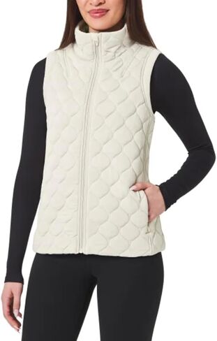 KIRKLAND Signature Women's Stretch Quilted Active Zip Up Vest (US, Alpha, XX-Large, Regular, Regular, Pumice Stone (Cream)) in Saudi Arabia