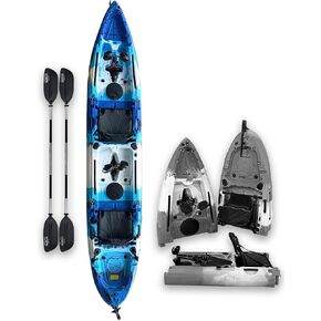 Brooklyn 13.0 Tandem 3-Piece Modular Kayak من BKC، كاياك للجلوس على القمة لشخصين، محركات زعنفة مزدوجة، توجيه الدفة، حاملات القضبان، تخزين جاف وافر in Kuwait