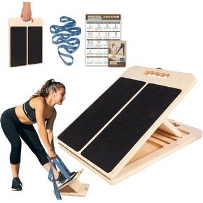 Slant Board for Calf Stretching, Adjustable Wooden Calf Stretch Board with Stretch Strap & Training Poster, 300 Lbs Weight Capacity Velour Board for Calf Ankle Achilles Physical Therapy Leg Exercisers in Kuwait