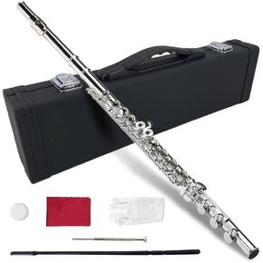 Closed Hole 17 Keys C Flute for Beginners & Students & Adults– Nickel Siver Flute with Hard Case, Cleaning Kit, Tuning Rod – Easy to Play, Durable & Lightweight in Kuwait