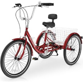 دراجة ثلاثية العجلات للكبار من Slsy بـ 7 سرعات، دراجة ثلاثية العجلات مقاس 20/24/26 بوصة للبالغين مع سلة تسوق كبيرة، دراجة ثلاثية للبالغين بسعة 350 رطلًا لكبار السن والنساء والرجال in Kuwait