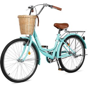 24" & 26" Beach Cruiser Bike for Women Men - Comfort City Bicycle with Front Basket & Rear Storage | Adjustable Seat Height | Sturdy High-Carbon Steel Frame | Choose Your Color in Kuwait