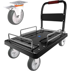 Platform Trucks Flatbed Cart Heavy Duty with Brake Wheels & Fence Foldable Hand Cart 1300lbs Capacity 36"x24" Moving Dolly for Furniture/Office/Groceries/Garage, Black in Kuwait