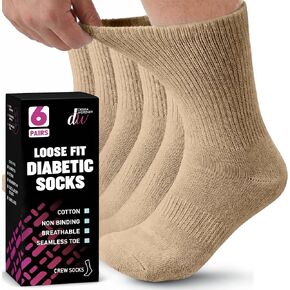 Debra Weitzner Diabetic Socks For Men and Women Loose Fit Non-Binding Cotton Crew Socks 6 Pairs in Kuwait
