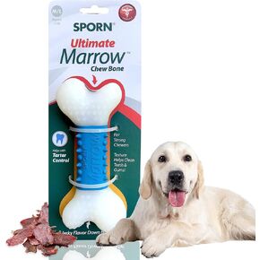 Sporn Ultimate Marrow Dog Chew Bones for Aggressive Chewers, Jerky Flavor Dog Chew Toys for Medium Dogs, Made with Tough Nylon Dog Dental Chew Toy, Gluten-Free & Non-Toxic, Medium/Large in Kuwait