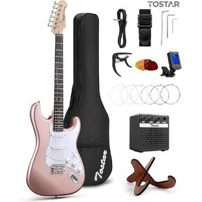 Tostar 39" Full Size Electric Guitar Kit For Beginners and Adults, SSS Pickup Guitarra Electrica Set Includes Tremolo Bridge, Lightweight Matte Finish, Amp, Strings, Gig Bag, Birthday Gifts, Red in Kuwait