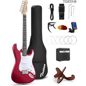 Tostar 39" Full Size Electric Guitar Kit For Beginners and Adults, SSS Pickup Guitarra Electrica Set Includes Tremolo Bridge, Lightweight Matte Finish, Amp, Strings, Gig Bag, Birthday Gifts, Red in Saudi Arabia