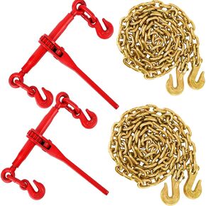 Chain Binder Kit 5/16"-3/8" 2Pcs, Ratchet Load Binders 9200 lbs Working Load Limit, G70 5/16"×10ft Heavy Duty Ratchet Binders and Chains with Grab Hooks for Truck, Tie Down, Hauling, Towing in Kuwait