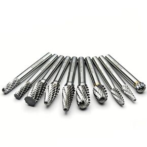 10Pcs Tungsten Carbide Burr Set, 1/4" Shank Double Cut Spiral Groove Die Grinder Bits for Industrial Mold & Home DIY, Ideal for Grinding Metal, Wood & Stone, Carving, Deburring & Shaping in Saudi Arabia