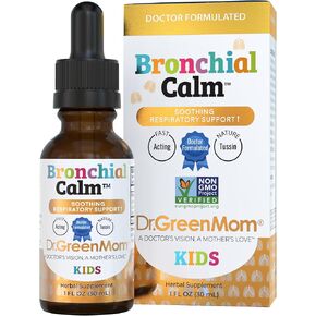 Dr. Green Mom Bronchial Calm Kids - Natural Cough Liquid Drops for Babies, Toddlers & Children - Herbal Kids Cold & Flu Support - Natural, Sugar-Free, Non-GMO, Dye-Free in Kuwait