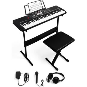 لوحة مفاتيح إلكترونية مكونة من 61 مفتاحًا للمبتدئين مع 200 نغمة وإيقاع وميكروفون وميزات تعليمية وملصقات ملاحظات البيانو in Kuwait