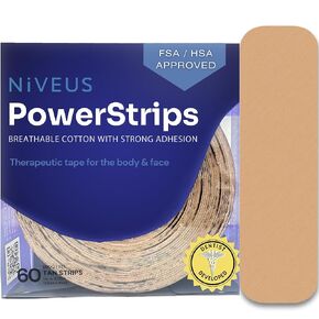 Niveus PowerStrips - Dentist Developed Latex-Free Therapeutic Tape with Strong Adhesion and Breathable Cotton – Gentle Skin Tape for Comfort & Support - for Men and Women (Tan, 60 Strips) in Kuwait