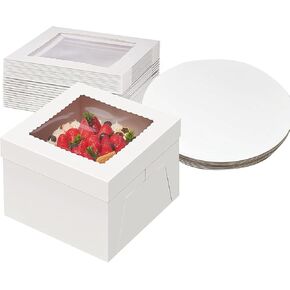 Yyaaloa 10x10x8 صناديق الكيك مع مجموعات لوحات 10 بوصة مع نافذة واضحة مخبز مربع مربع أبيض مخبز يمكن التخلص منها للمعدات الكعك الشوكولاتة in Kuwait