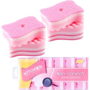 Non-Scratch Scrub Sponges, 6 Pack, Odor Free, Gentle on Sink, Counters, Surfaces, Pots, Pans, for Dishwashing & Household Cleaning with 1Sponge Holder in Saudi Arabia