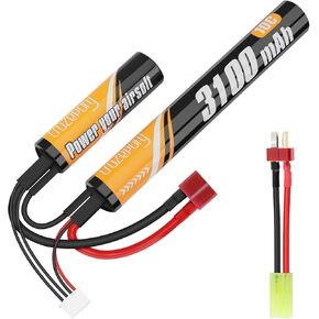 بطارية Crazepony 11.1 فولت Airsoft Nunchuck، 3100 مللي أمبير في الساعة تكتيكية صغيرة قابلة لإعادة الشحن Aeg M4 Ak47 بطاريات ليثيوم أيون صغيرة مع قابس T إلى Tamiya لبندقية Airsoft in Kuwait