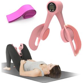 مدرب الفخذ، أجهزة تمرين أرضية الحوض قابلة للتعديل 360 درجة مع شاشة LED، جهاز تمرين الفخذ الداخلي مع حزام مقاومة 20 رطل للنساء، معدات اللياقة البدنية المنزلية للورك والساق والذراع، وردي فاتح in Kuwait