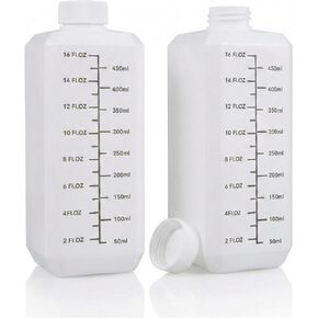 ASEVAT [2-Pack 16oz (500ml) Square Plastic Reagent Bottles with Measurements, Leak-Proof Graduated Lab Storage Containers, BPA-Free HDPE Narrow Mouth Bottles for Chemicals, Liquids & Home Use in Kuwait