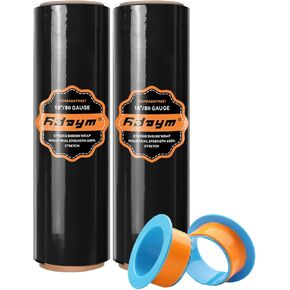 لفة تغليف قابلة للانكماش مقاس 18 بوصة × 1500 بوصة - غلاف بلاستيكي أسود للحركة، مقياس 80 للخدمة الشاقة، 600٪ قابل للتمدد للتعبئة والمنصات والشحن وحماية الأثاث بمقابض (4 لفات) in Kuwait