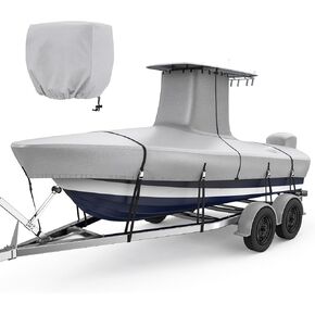 Fonzier T-Top Boat Cover with Motor Cover, 1400D Heavy Duty Waterproof Tear-Resistant Upper Reinforced, Fit 20'-22' Center Console Boat with T-TOP Roof, Beam Width up to 106", Gray in Saudi Arabia