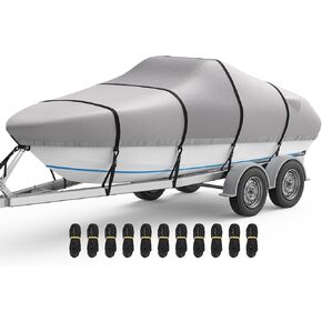 RVMasking Waterproof Boat Cover 20-22 ft, 1400D Heavy Duty Middle Reinforced Marine Grade Trailerable Cover, Fits 20'-22' V-Hull Tri-Hull Bass Boat Runabout Fish Ski Boat with Storage Bag, Gray in Kuwait