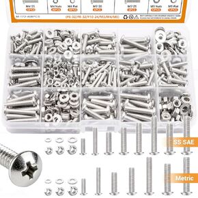 مجموعة متنوعة من صواميل ومسامير الماكينة 408 قطعة من mankk (# 6-32/# 8-32/#10-24 & M3/M4/M5) SAE & Metric 304 من الفولاذ المقاوم للصدأ فيليبس براغي رأس دائرية مشقوقة متقاطعة in Kuwait