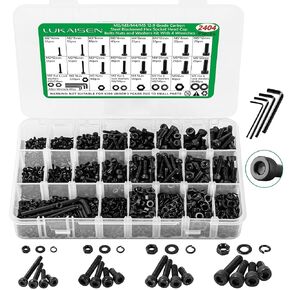 مجموعة متنوعة من البراغي المترية 860 قطعة، براغي آلة M2 M3 M4 M5 مع قفل وغسالات مسطحة، 12.9 درجة من سبائك الصلب، مجموعة متنوعة من صواميل ومسامير غطاء رأس مقبس سداسي متري مع 4 مفاتيح ربط in Kuwait
